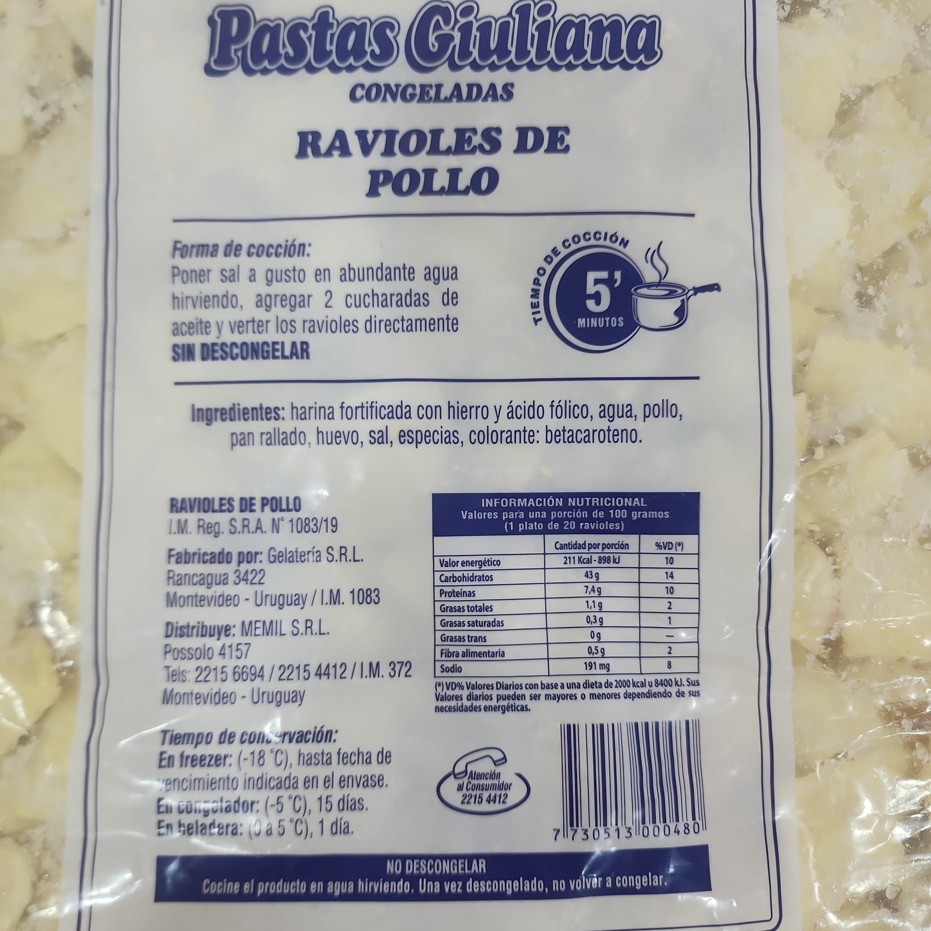 RAVIOLES DE POLLO GIULIANA 750 UNIDADES