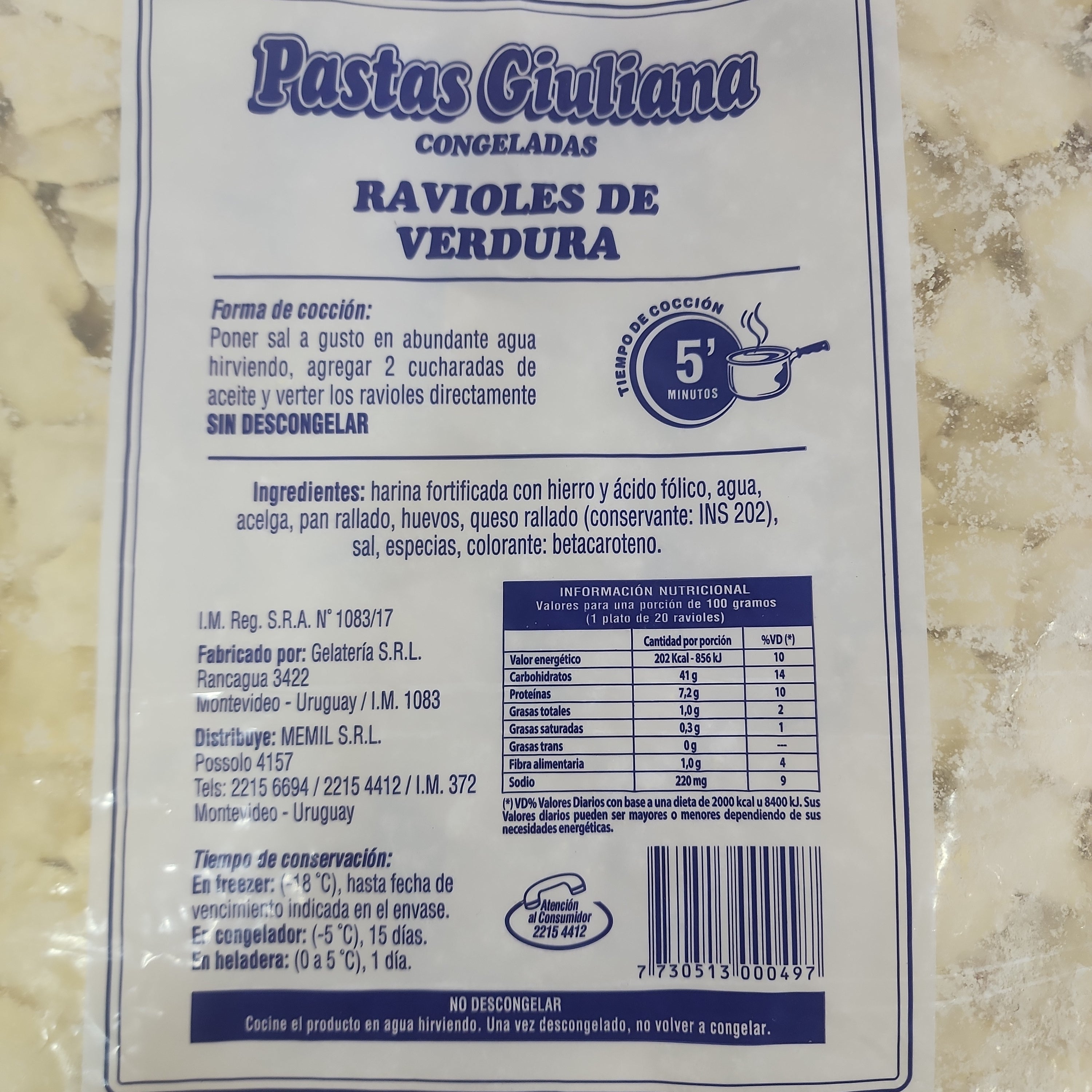 RAVIOLS VEGETAIS GIULIANA 750 UNIDADES