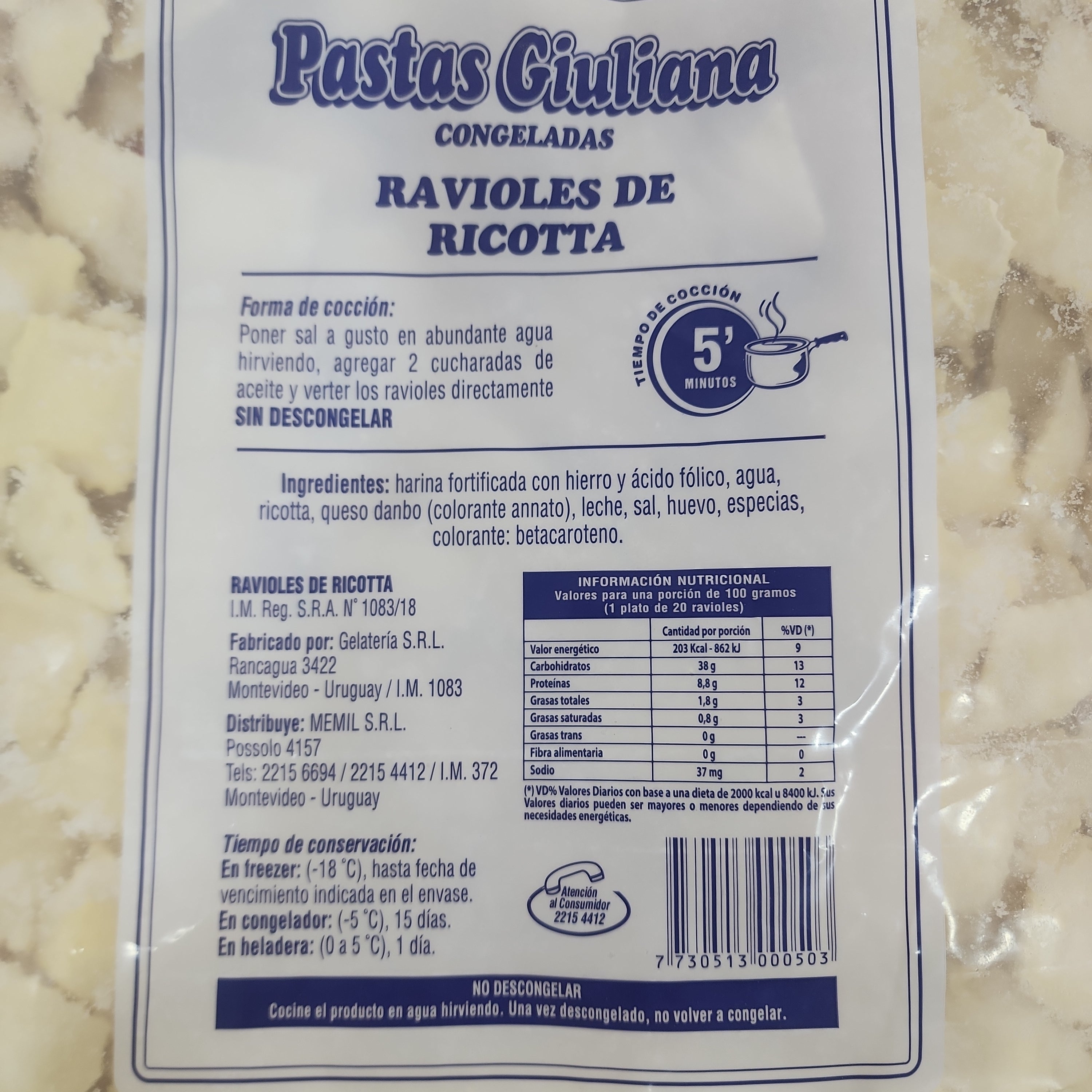 RAVIOLES DE RICOTTA GIULIANA 750 UNIDADES